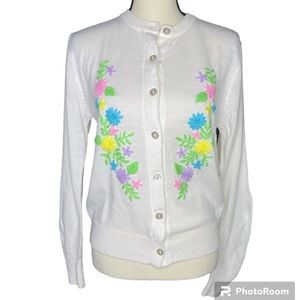 Vintage Charms bright floral embroidered cardigan M